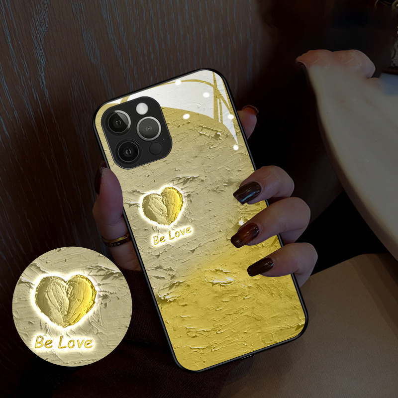 Oil Painting Heart-themed Phone Case with Light-up Feature for Incoming Calls